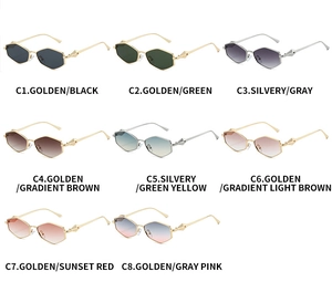 Grille détaillée de lunettes de soleil polygonales en métal en huit coloris tendance