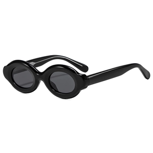 Retro oval black sunglasses with thick frames and dark lenses for a trendy Y2K fashion look
