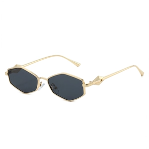 Lunettes de soleil polygonales en métal doré avec verres hexagonaux noirs et branches design