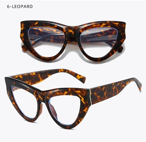 Detailed views of leopard cat-eye glasses frames with smooth finish and thick temples