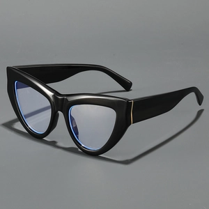 Fashionable black cat eye anti-blue light glasses with elegant gold metal hinge accents