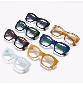 Detailed overhead view of multiple retro cat-eye glasses frames in seven distinct colors