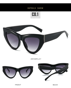 Vues détaillées des lunettes de soleil œil de chat pour femmes avec verres dégradés violets