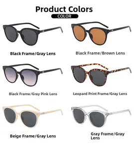 Detailed grid of retro oversized sunglasses in six fashion colors with UV protection lenses
