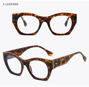 Detail of leopard print cat eye glasses frames with blue light blocking lenses