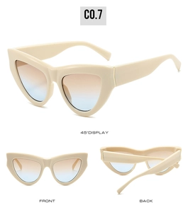 Trois vues de lunettes de soleil œil de chat beige avec des verres dégradés