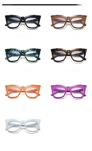 Vue détaillée de sept montures de lunettes œil-de-chat surdimensionnées en couleurs