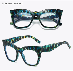 Vue détaillée des lunettes œil de chat léopard vert avec marquages de taille 50-22-145