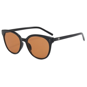 Retro round sunglasses with black resin frames and brown lenses for men and women