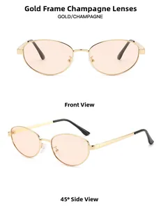 Vistas detalladas de las gafas de sol ojo de gato doradas con lentes color champán