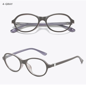 Detail view of TR90 oval glasses frame in dark gray with metallic heart accents