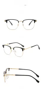 Three-angle view of retro TR90 half-rim glasses frames in black and gold finish