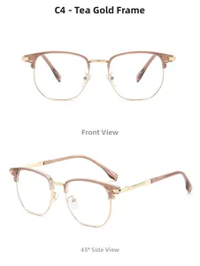 Detailed views of brown gold TR90 optical frames with retro semi-rimless design
