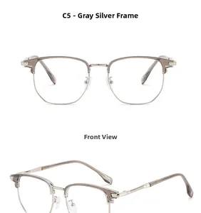 Front and side view of ultra-light semi-rimless TR90 business glasses in grey silver finish