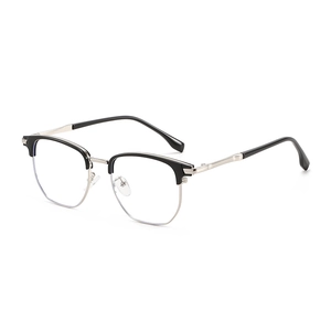 Classic semi-rimless TR90 business glasses with silver metal frames shown at a 45-degree angle