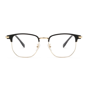 Classic TR90 half-rim business glasses frame in black and gold finish on white background
