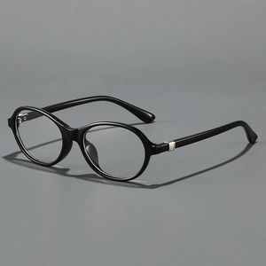 Classic TR90 oval black frame glasses with silver heart accents on the hinges