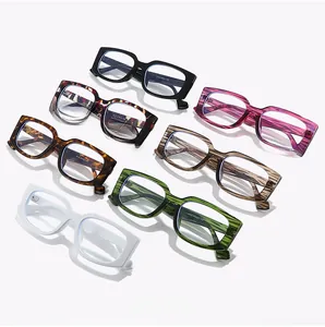 Detail view of rectangular acetate sunglasses in six assorted colors including tortoiseshell