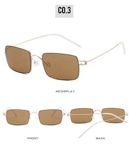 Detailed multi-angle views of ultra-light screwless gold metal rectangular sunglasses