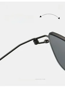 Close-up of the screwless metal hinge and durable texture on lightweight sunglasses