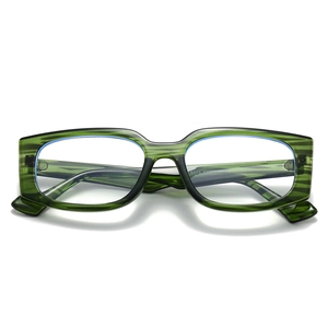 Classic green wood grain rectangular full-rim sunglasses with blue light lenses