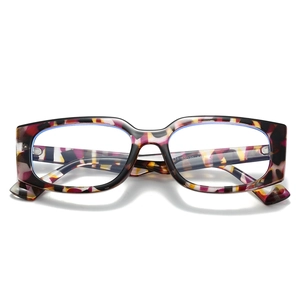 Retro square tortoiseshell sunglasses with colorful leopard pattern on a white background