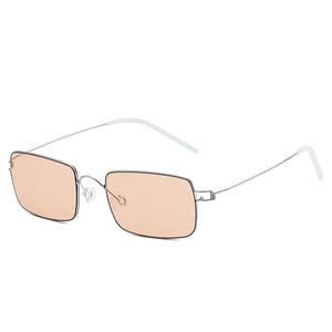 Retro rectangle sunglasses with ultra-light silver metal frame and peach orange lenses