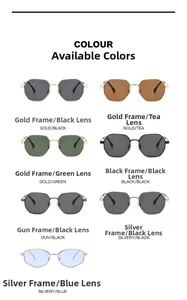 Polygonal metal sunglasses color palette showing gold, silver, and black frame options