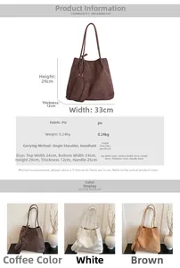 Guide des tailles du grand sac cabas en cuir PU montrant les dimensions 33x29x12cm et infos
