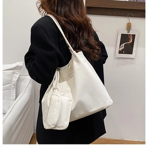 Grand sac cabas Oxford blanc minimaliste avec petite pochette pour le shopping quotidien