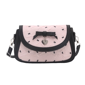 Sac à bandoulière rose avec nœuds, pendentif cœur et lanière ajustable pour femme