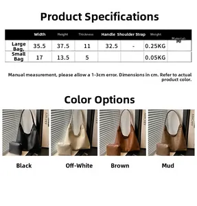 Guide des tailles montrant les dimensions du grand sac fourre-tout et de la pochette