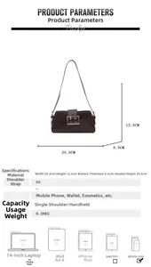 Vue détaillée du sac bandoulière en PU marron foncé avec boucle métallique carrée