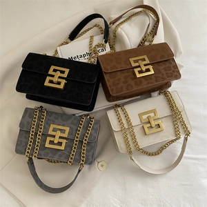 Leopard Print PU Leather Crossbody Shoulder Bag For Women Vintage Square Flap With Golden Geometric Chain Strap Fashion