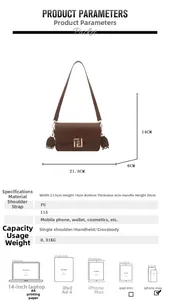 Detailed size specifications for the brown PU leather square crossbody bag with dimensions