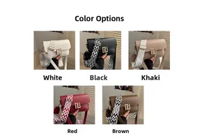 Detail view of stylish crossbody bags in five colors with geometric patterned wide straps