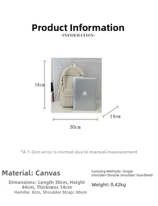 Detaillierte Maße für minimalistischen cremeweißen Cord-Rucksack mit verstellbaren Trägern