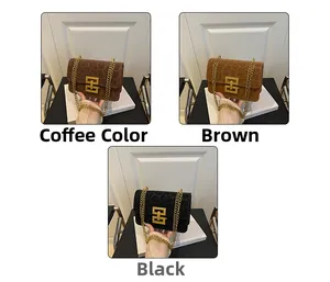 Detail of trendy crossbody bags with leopard print, chain strap, and golden lock buckle