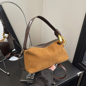 Sac Polochon Vintage Maillard en Suédine pour Femme Sac à Main en Cuir Contrasté Avec Boucle Métallique Dorée Daily Sac