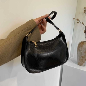 Retro Glossy PU Leather Underarm Bag Minimalist Solid Color Shoulder Hobo Bag For Women Daily Fashionable
