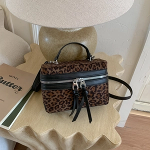 Sac à main tendance à motif léopard avec double fermeture éclair et bandoulière amovible