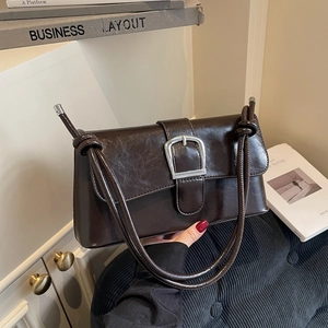 Sac Baguette Rétro Pour Femmes Sac Sous Les Aisselles En Cuir PU Avec Boucle Argentée Bandoulière Nouée Tendance Chic