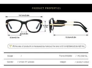 Detaillierte Größentabelle für Unisex Katzenaugen Brille mit Blaulichtfilter Schutz