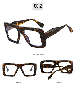 Three-way view of tortoise shell thick square blue light blocking glasses with wide temples