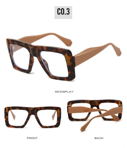 Three-view display of thick square tortoise shell blue light glasses frames