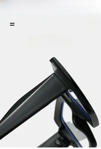 Close-up of super elastic hinge and glossy black frame detail on square glasses