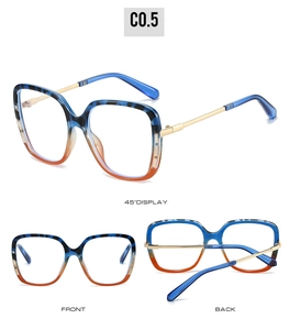 Three-angle view of gradient blue and tortoise square anti-blue light glasses frames