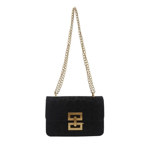 Women's black leopard embossed crossbody bag with gold chain and square metal lock