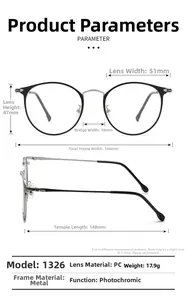 Technical specifications for retro round metal glasses frame showing precise measurements