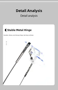Detail view of durable metal hinges and silver temple design on rimless glasses